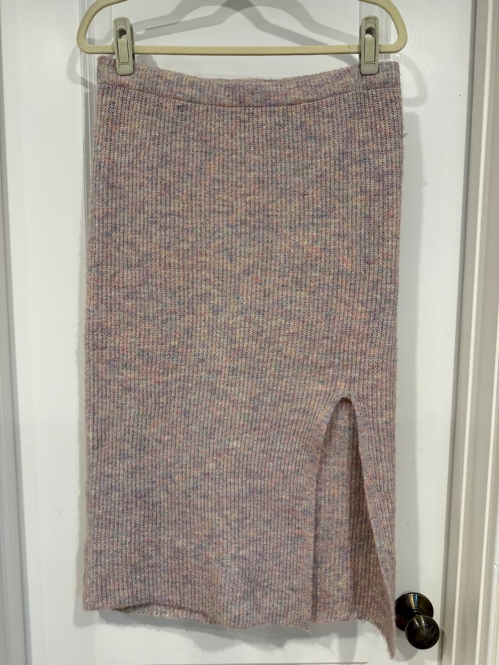 Heartloom Heathered Pastel Ribbed Pencil Skirt with Side Slit